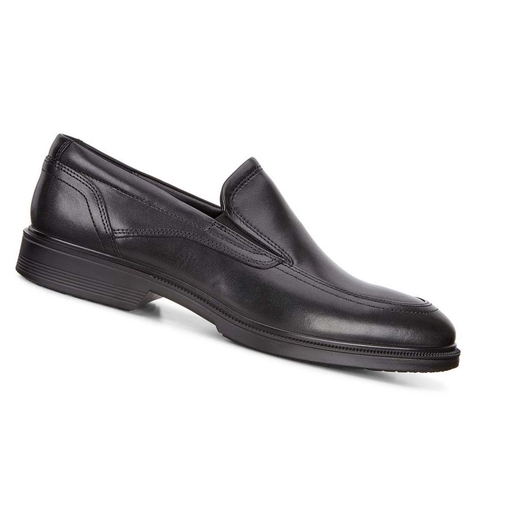 Men\'s Ecco Lisbon Apron Slip On Dress Shoes Black | USA 519FDN